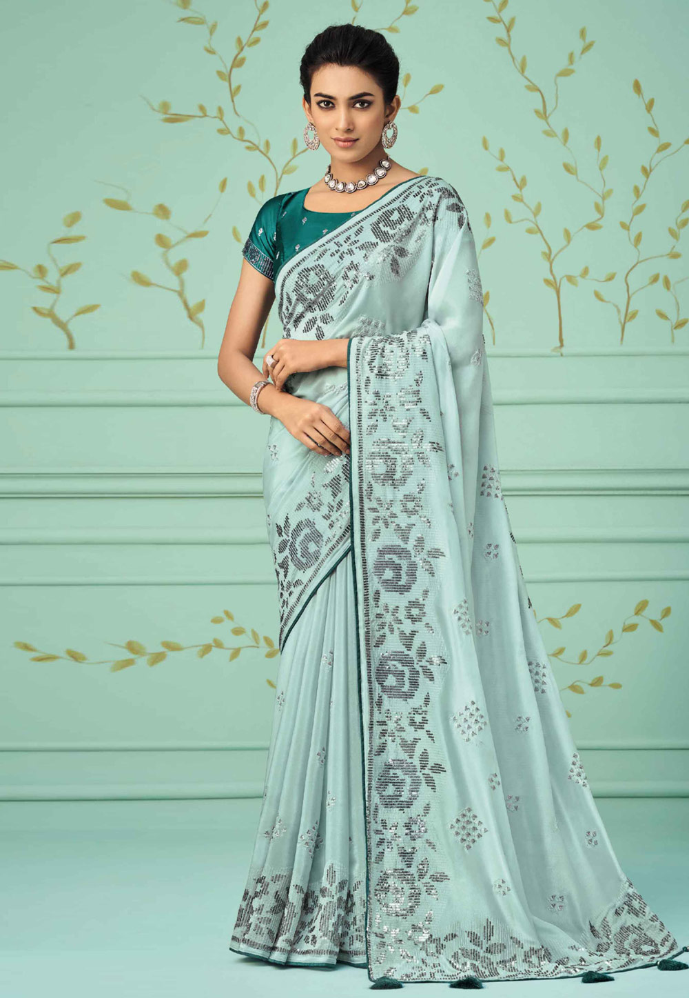 Sky Blue Silk Saree With Blouse 266259