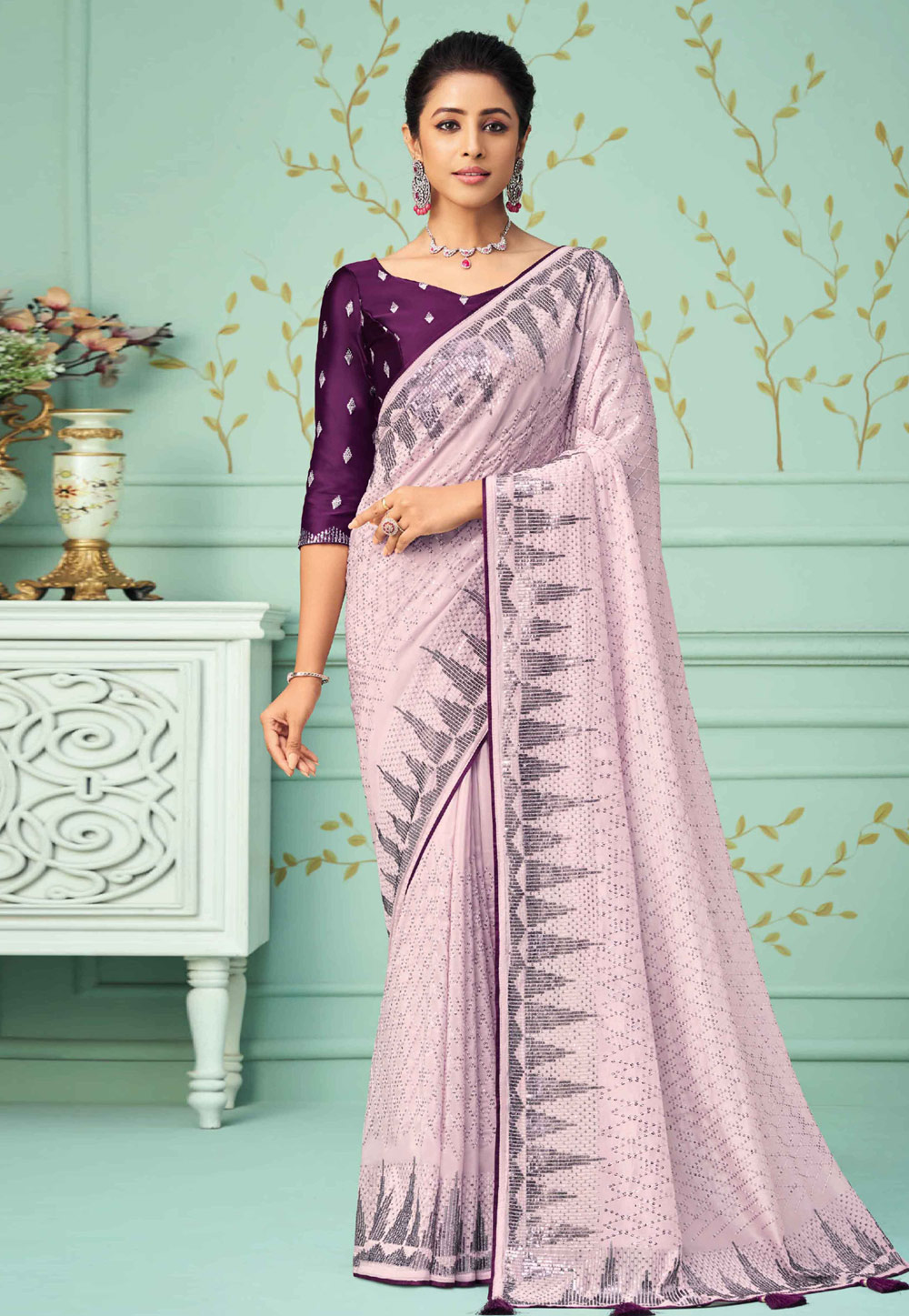 Light Pink Silk Designer Saree 266260