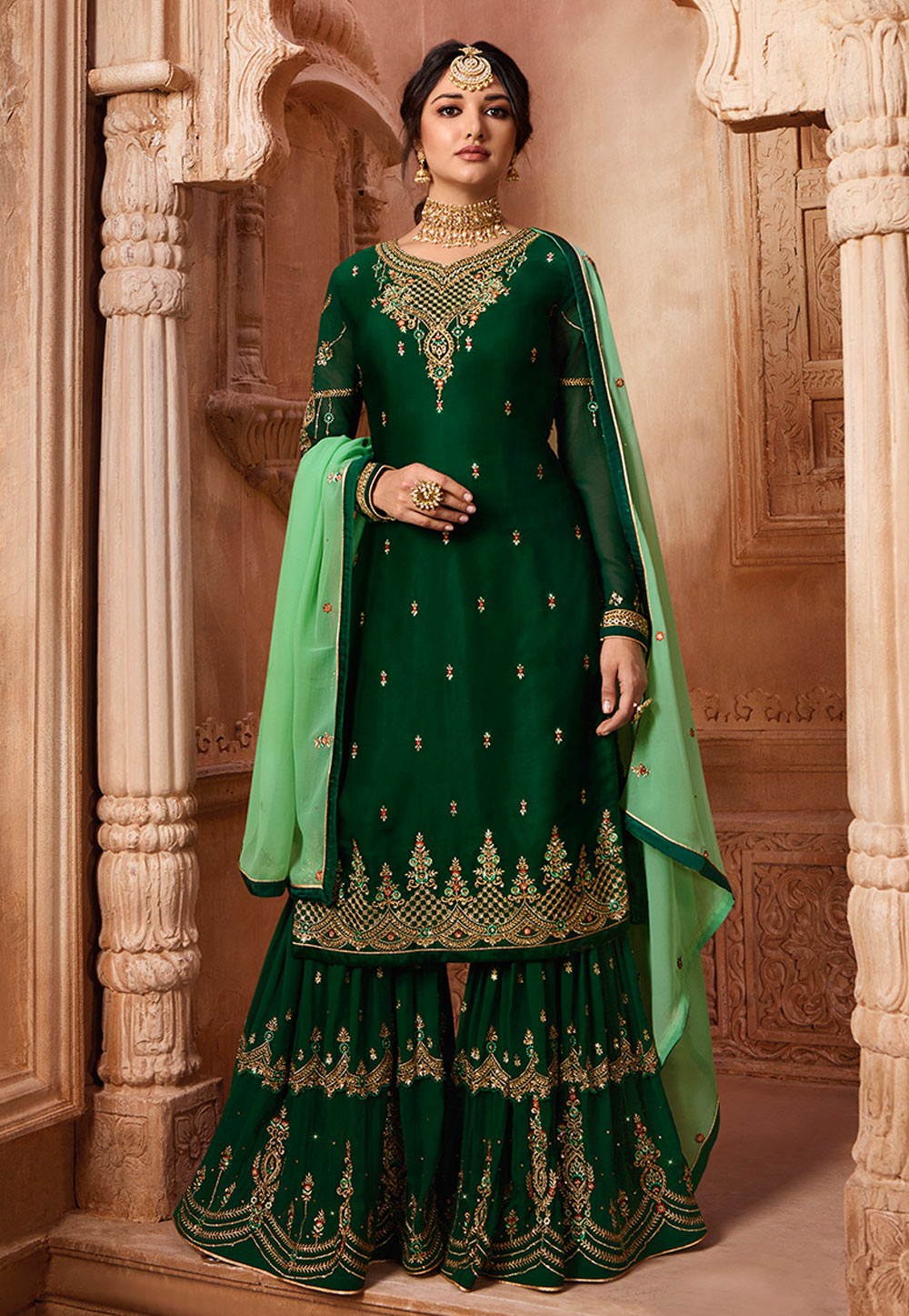 Green Georgette Sharara Style Suit 185382