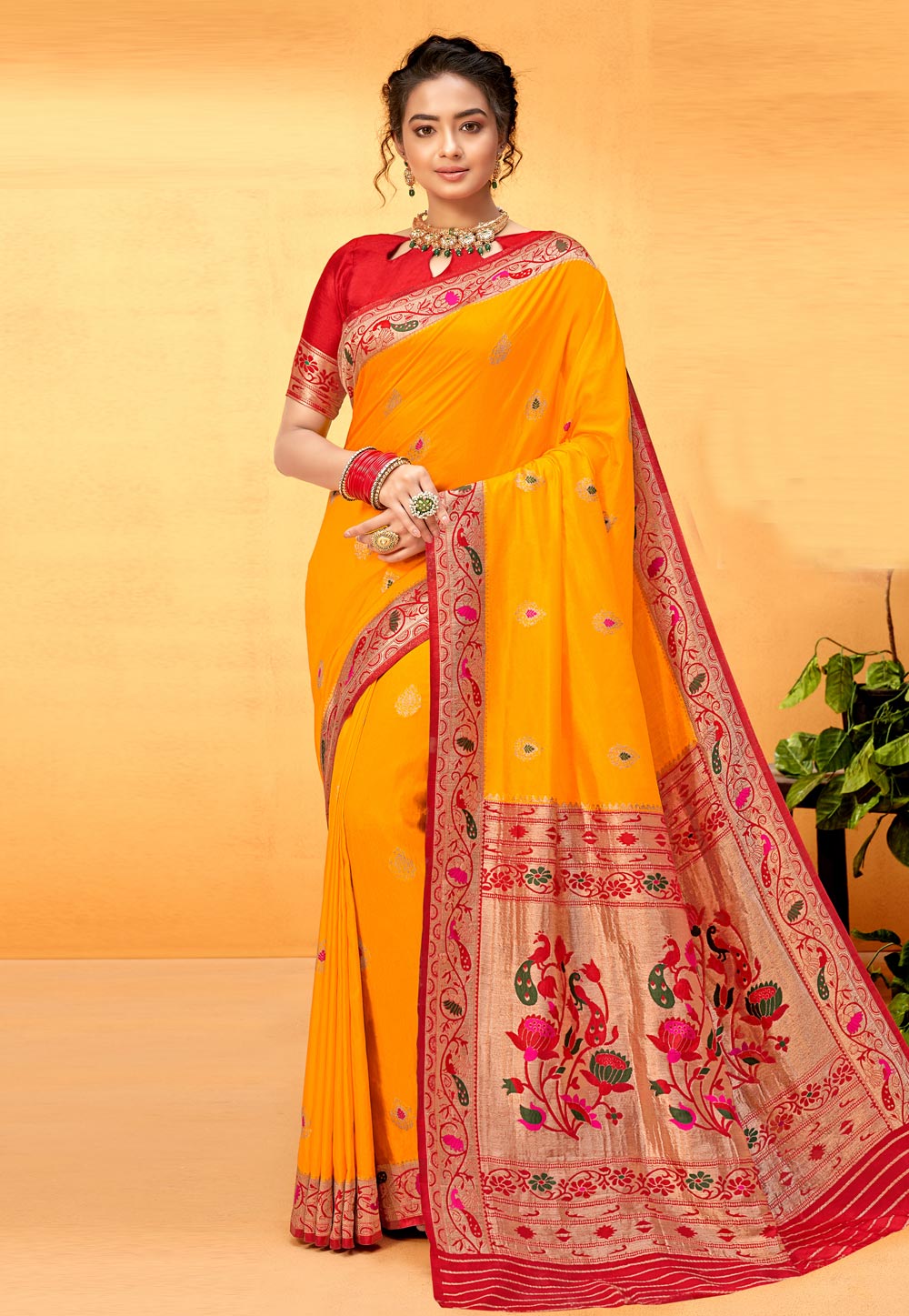 Yellow Art Silk Paithani Saree With Blouse 225497