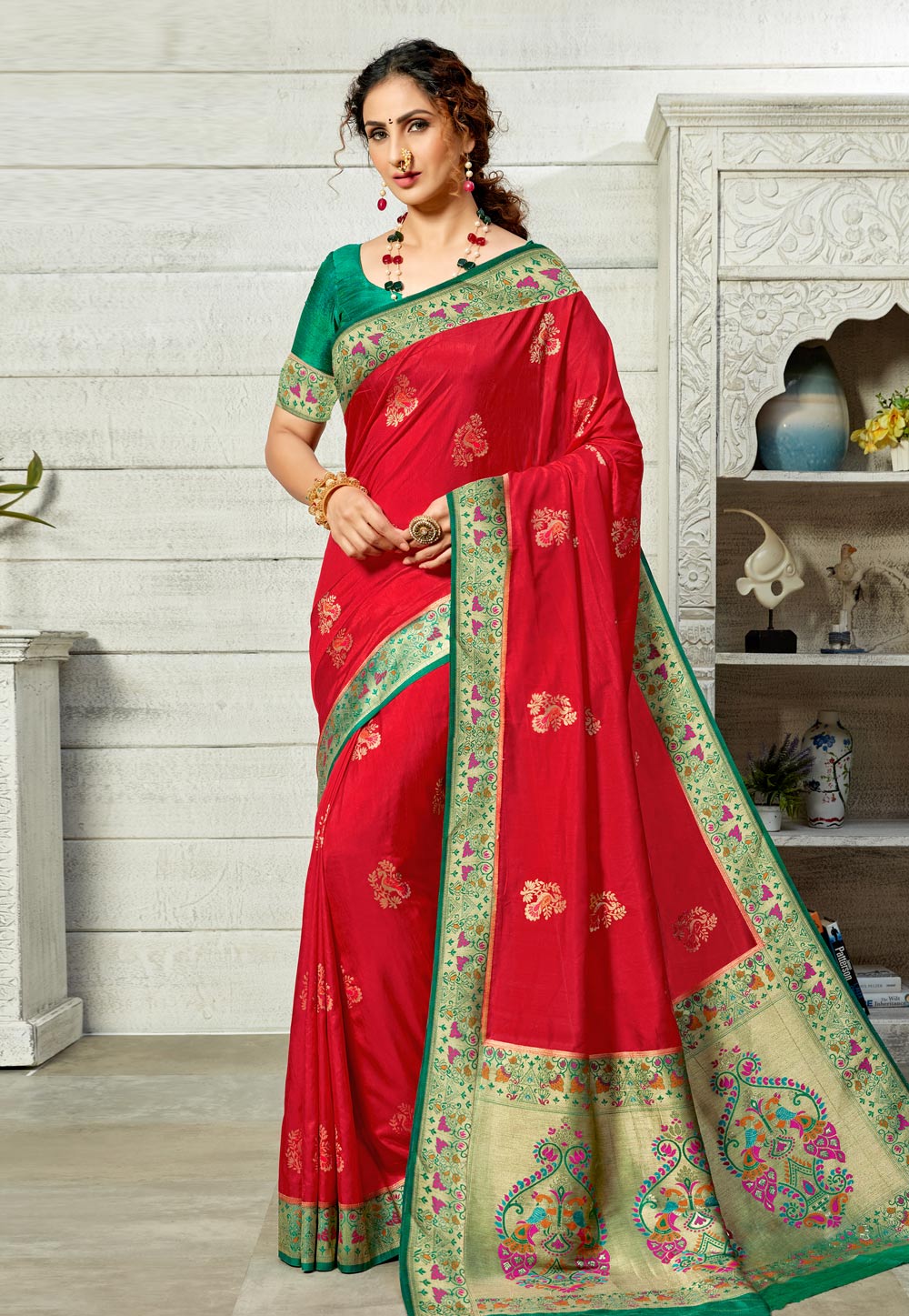 Red Art Silk Paithani Saree 223173