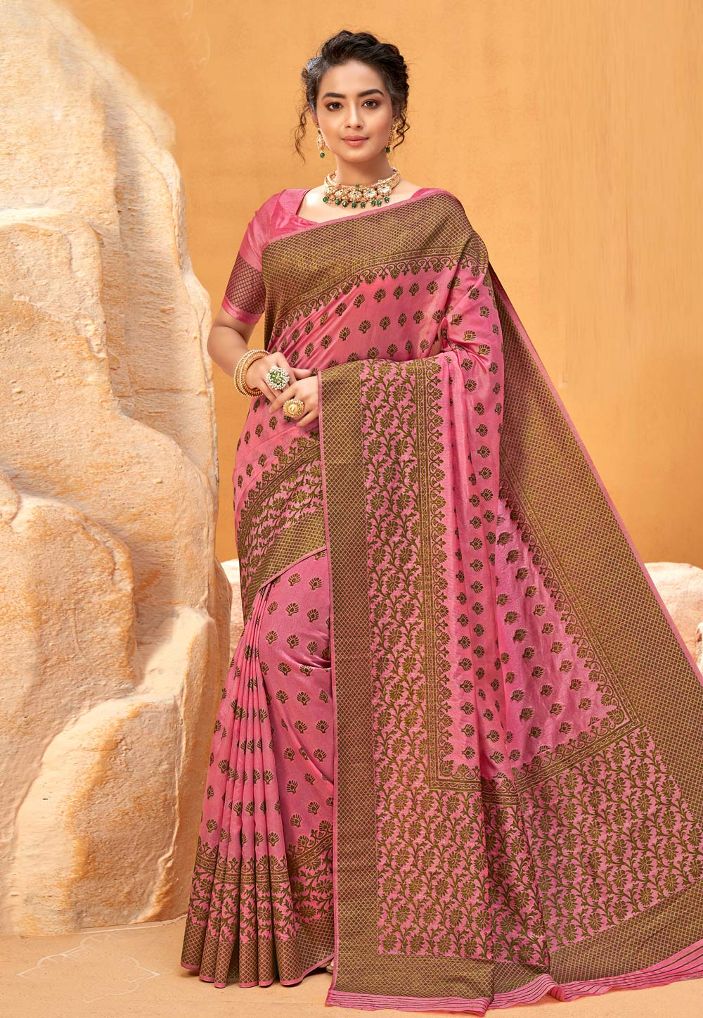 Pink Bhagalpuri Silk Saree With Blouse 221008