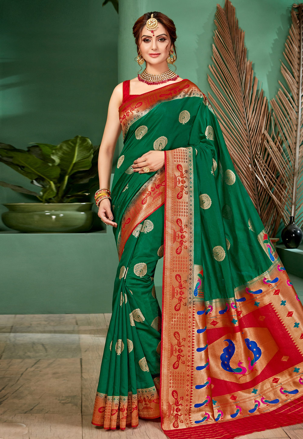Green Silk Resham Work Paithani Saree 210231