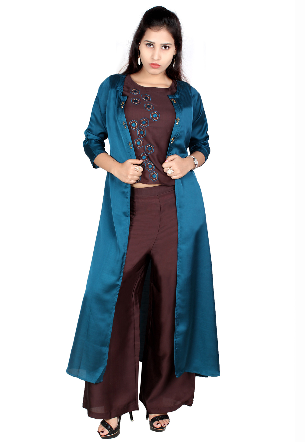 Brown Muslin Readymade Jacket Style Suit 225129