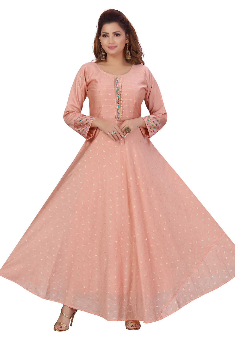 Peach Chanderi Gown 224411