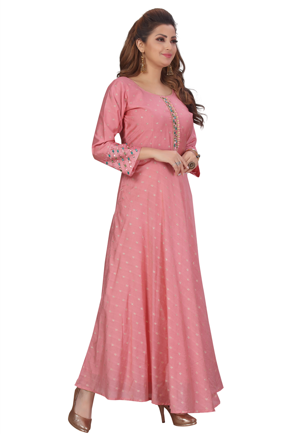 Pink Chanderi Gown 224412