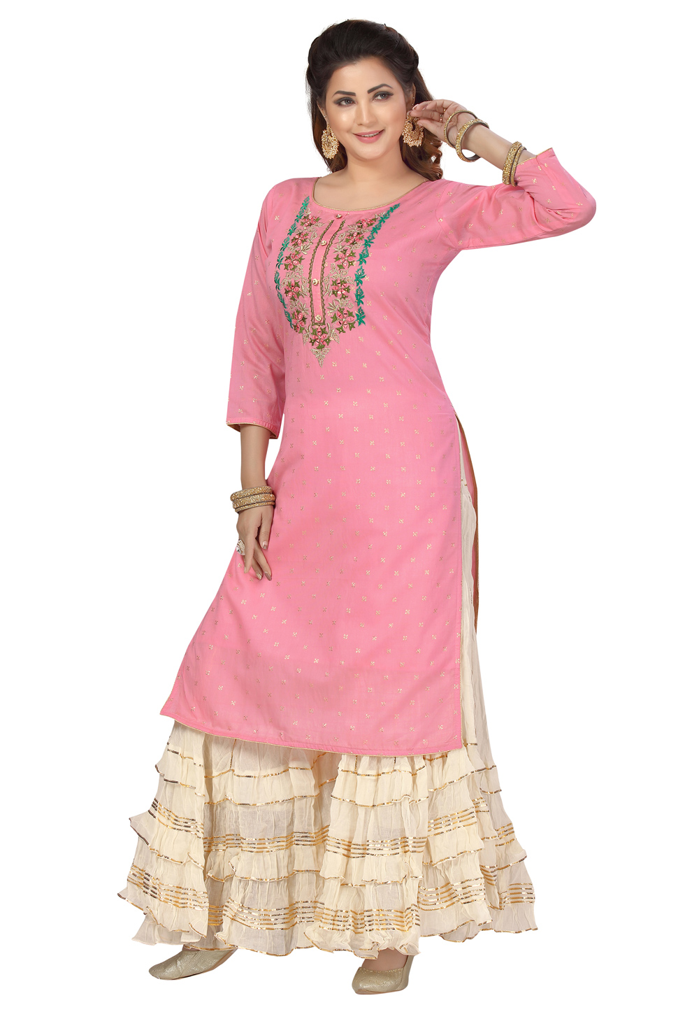 Pink Silk Kurta Set With Sharara 239391