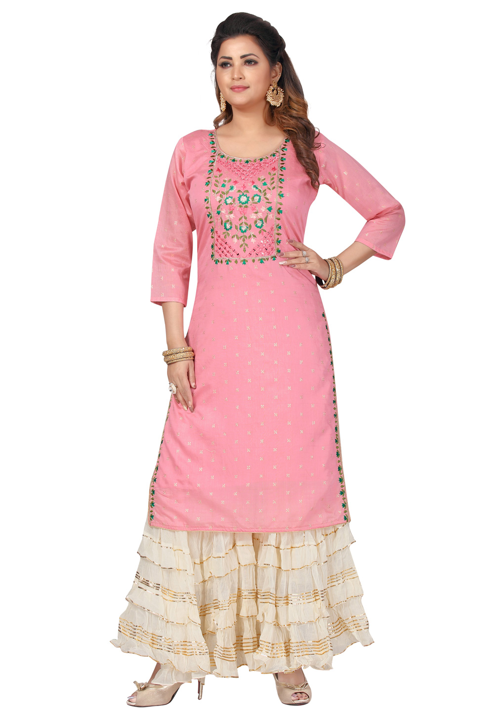 Pink Silk Kurta Set With Sharara 239395