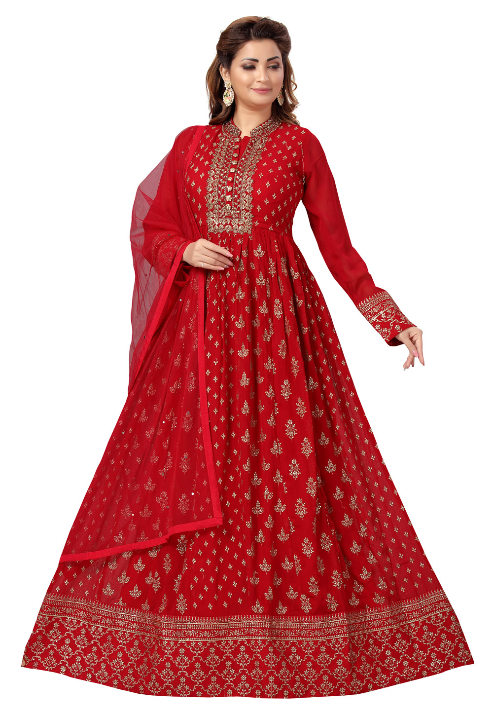 Red Georgette Readymade Long Anarkali Suit 248519