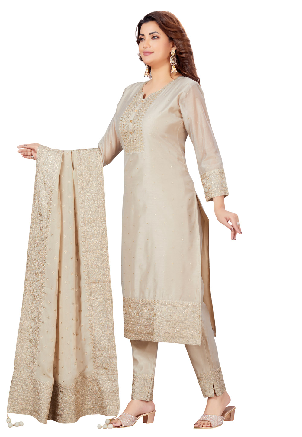 Beige Georgette Readymade Pakistani Suit 264360