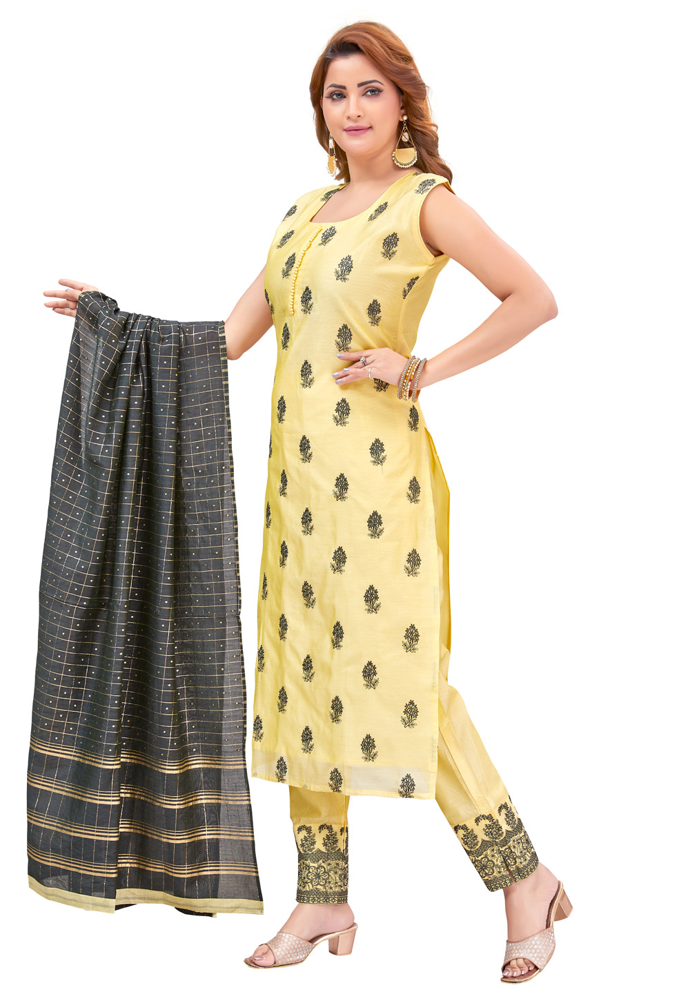 Yellow Chanderi Readymade Pakistani Suit 268376