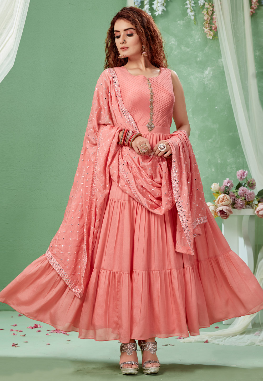 Pink Art Silk Readymade Ankle Length Anarkali Suit 205620