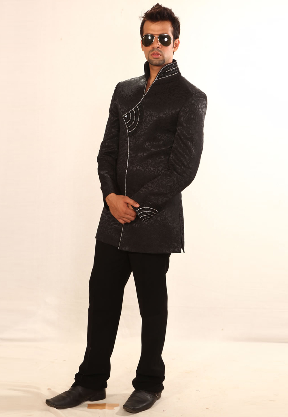 Black Silk Readymade Jodhpuri Suit 204381