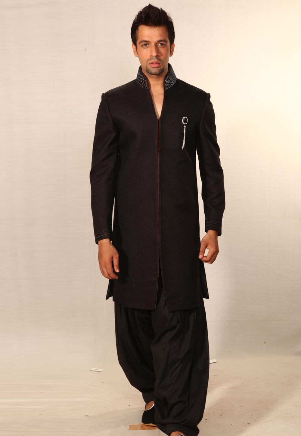Black Jute Readymade Jodhpuri Suit 204385