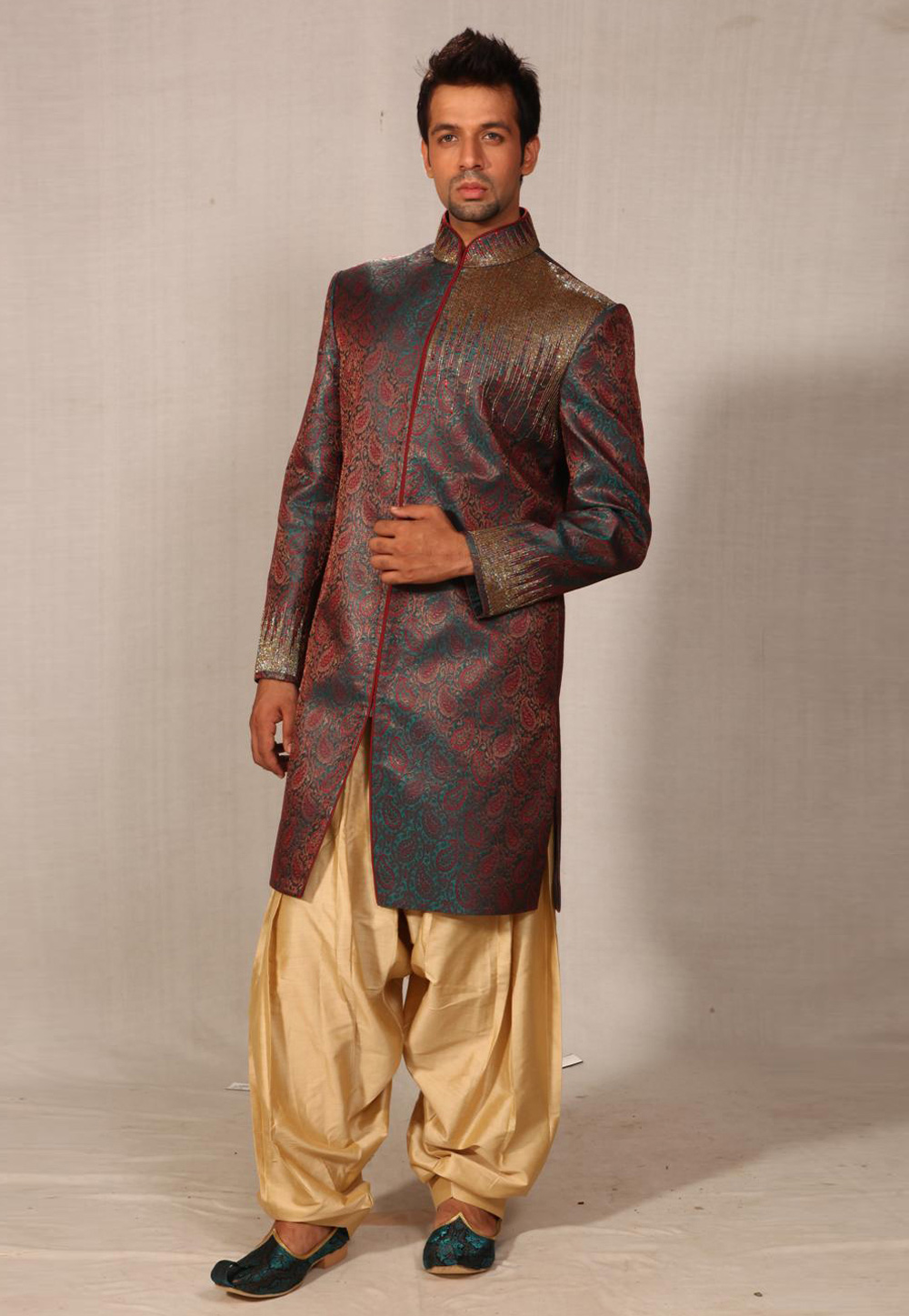Maroon Silk Readymade Indo Western Suit 204388