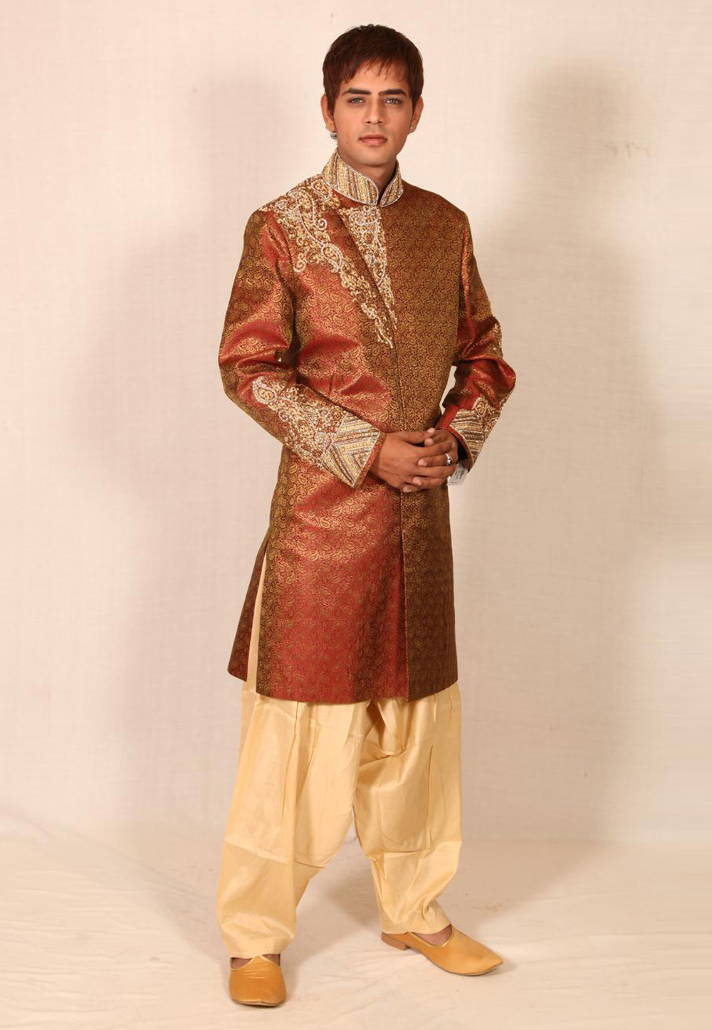 Maroon Silk Readymade Indo Western Suit 204393