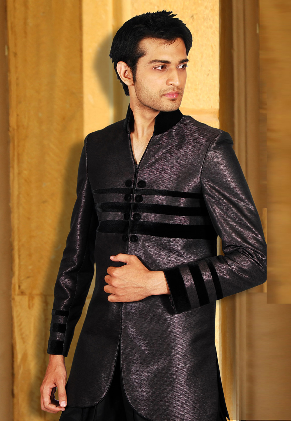 Shaded Purple Brocade Readymade Jodhpuri Suit 204397