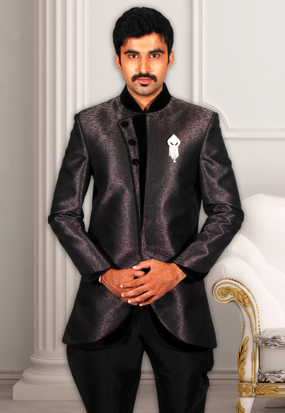 Shaded Purple Velvet Readymade Jodhpuri Suit 204400