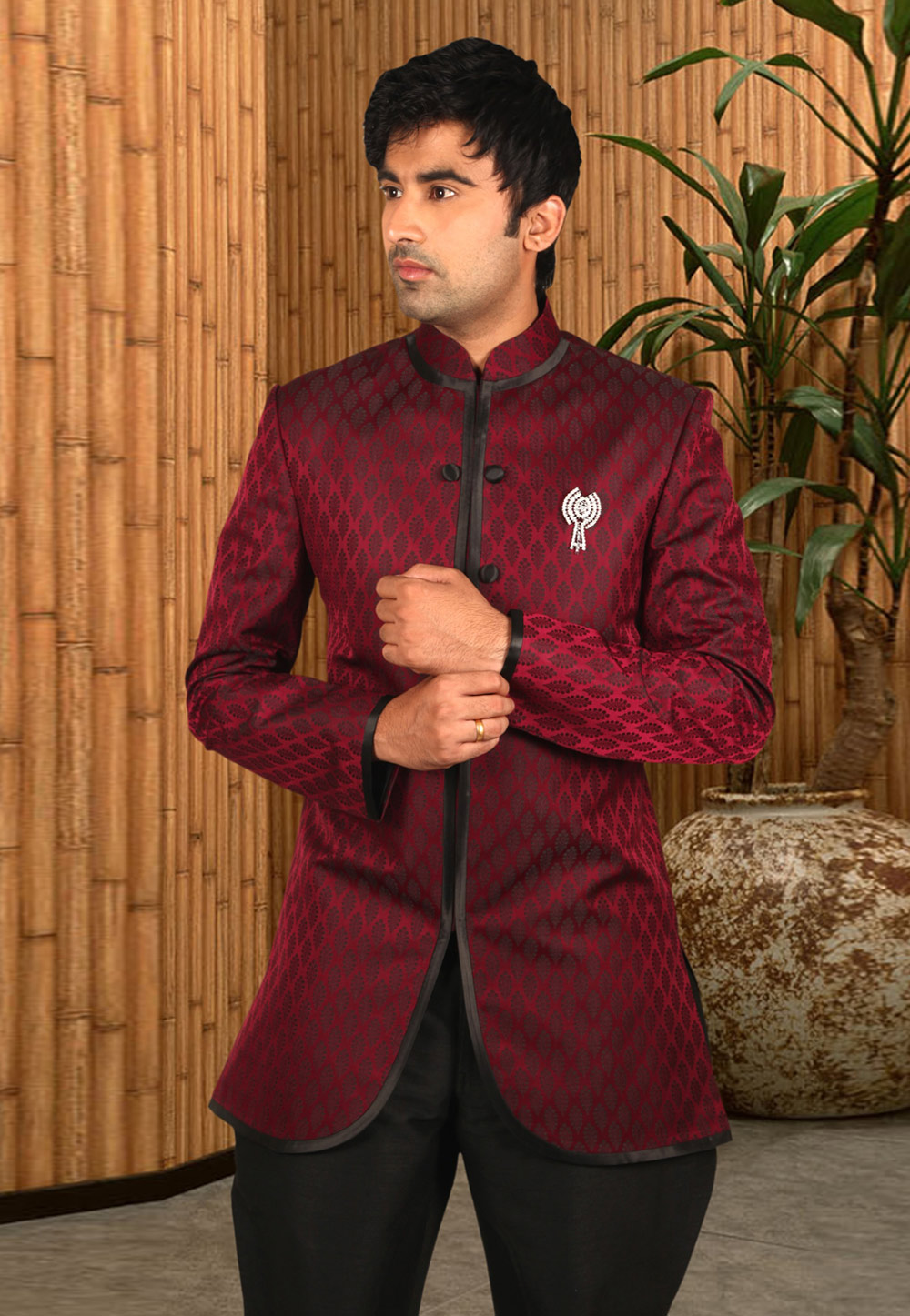 Shaded Pink Silk Readymade Jodhpuri Suit 204410