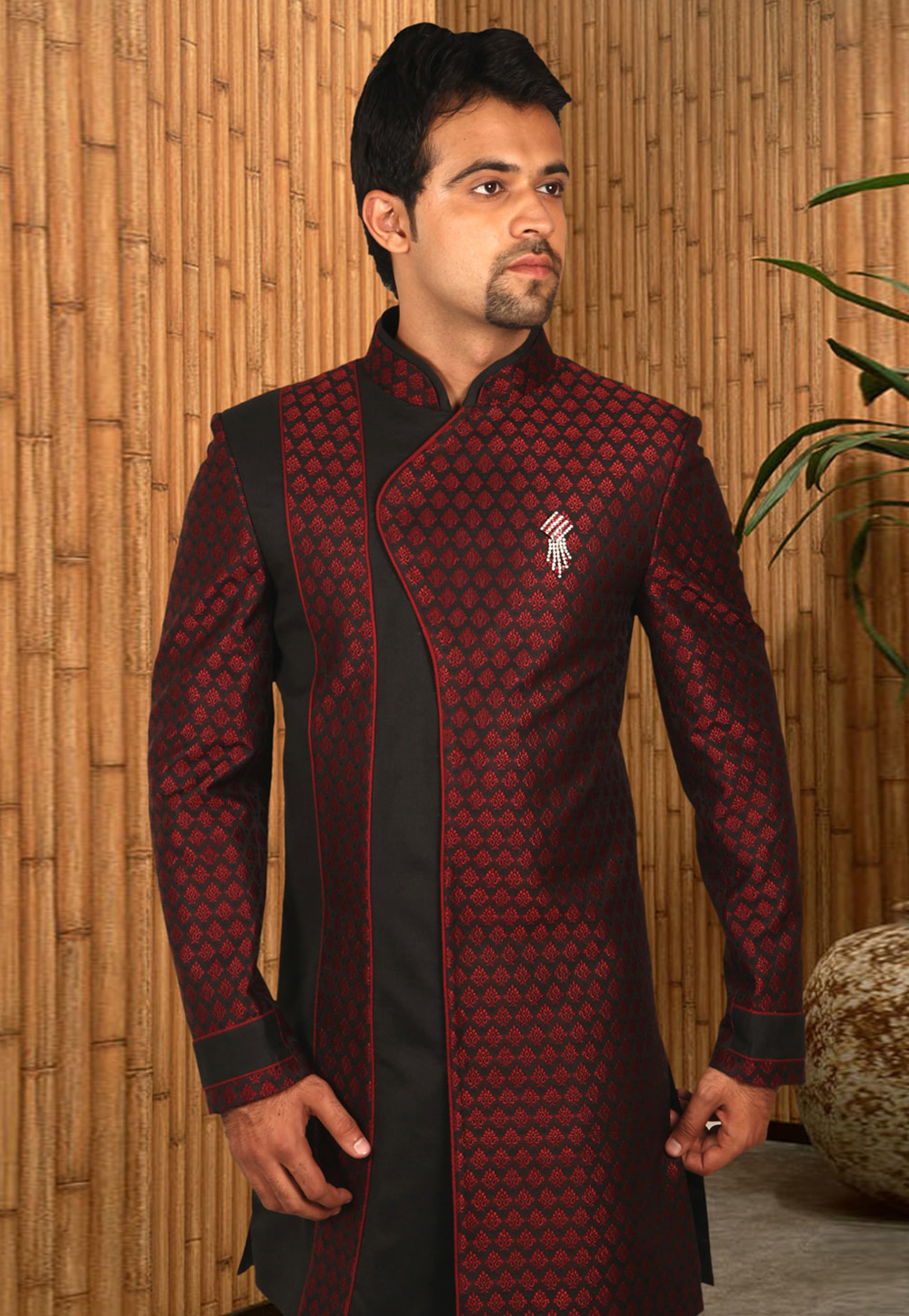 Maroon Dupion Readymade Jodhpuri Suit 204414