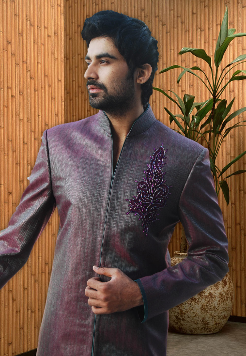 Shaded Purple Art Silk Readymade Jodhpuri Suit 204421
