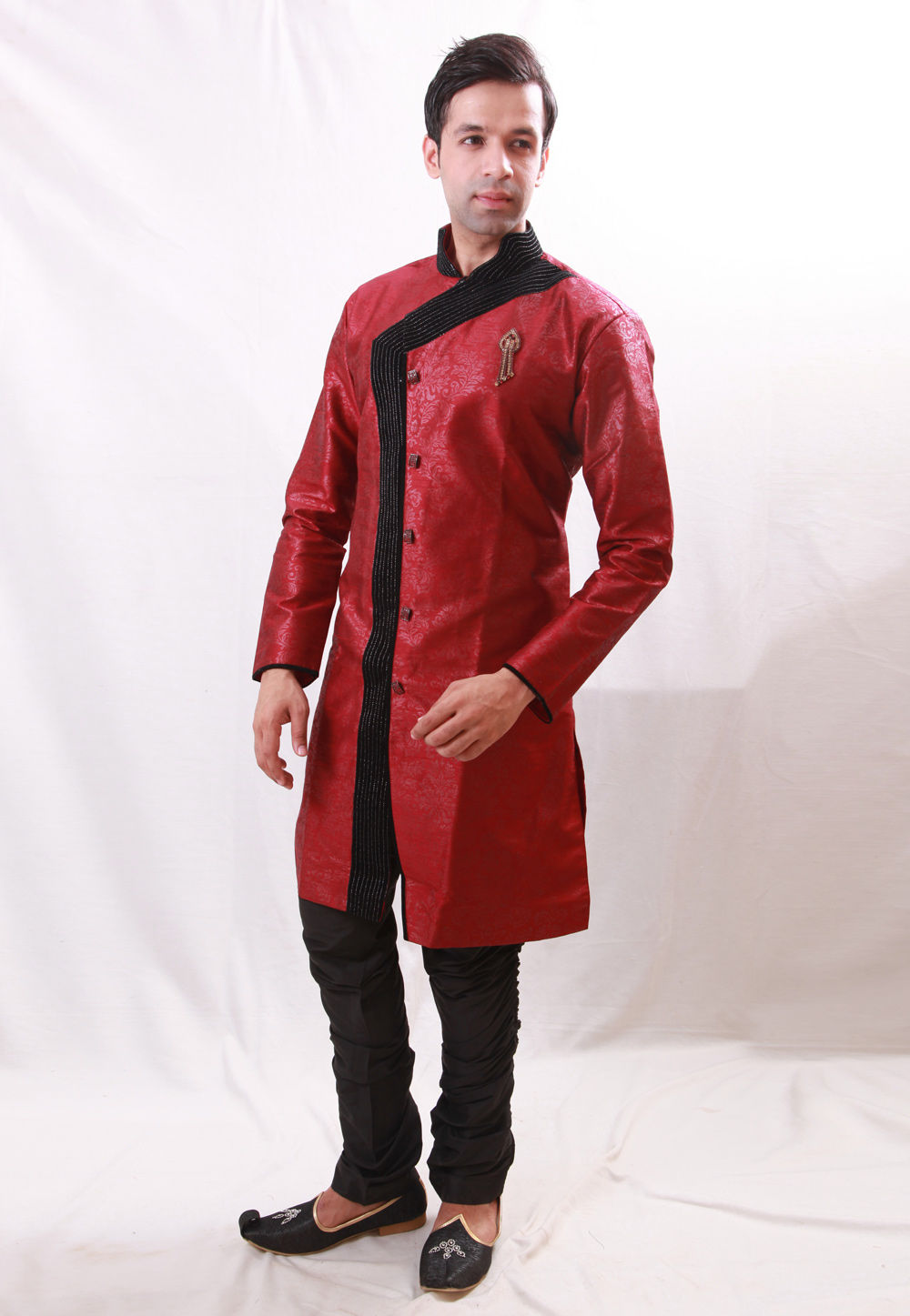 Red Silk Readymade Indo Western Kurta 204431