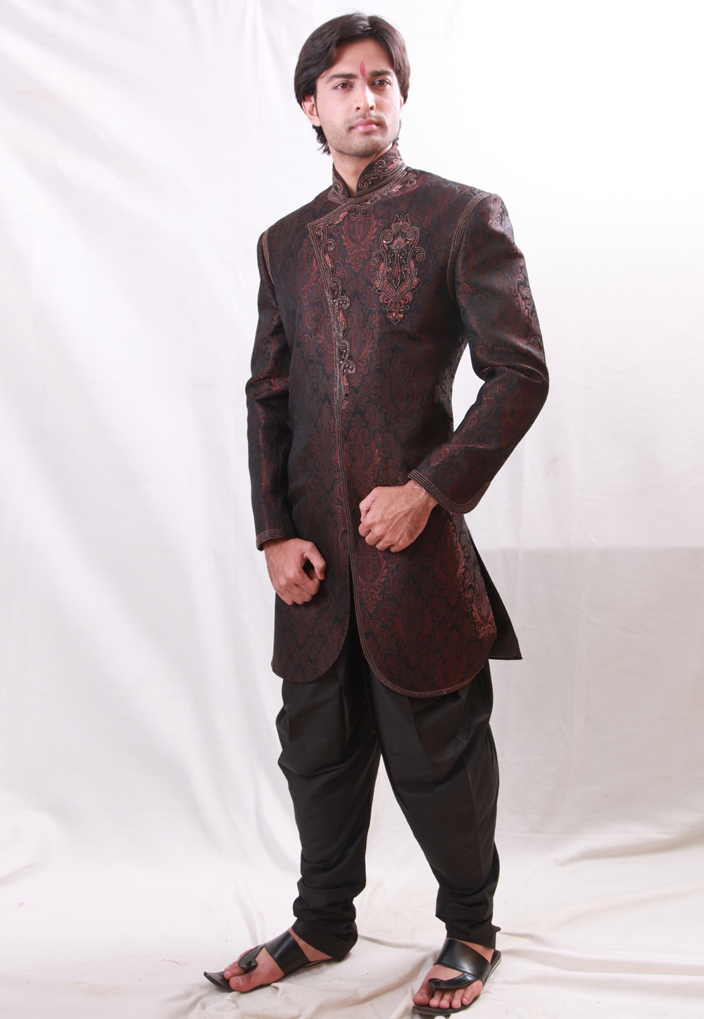 Brown Silk Readymade Indo Western Suit 204449