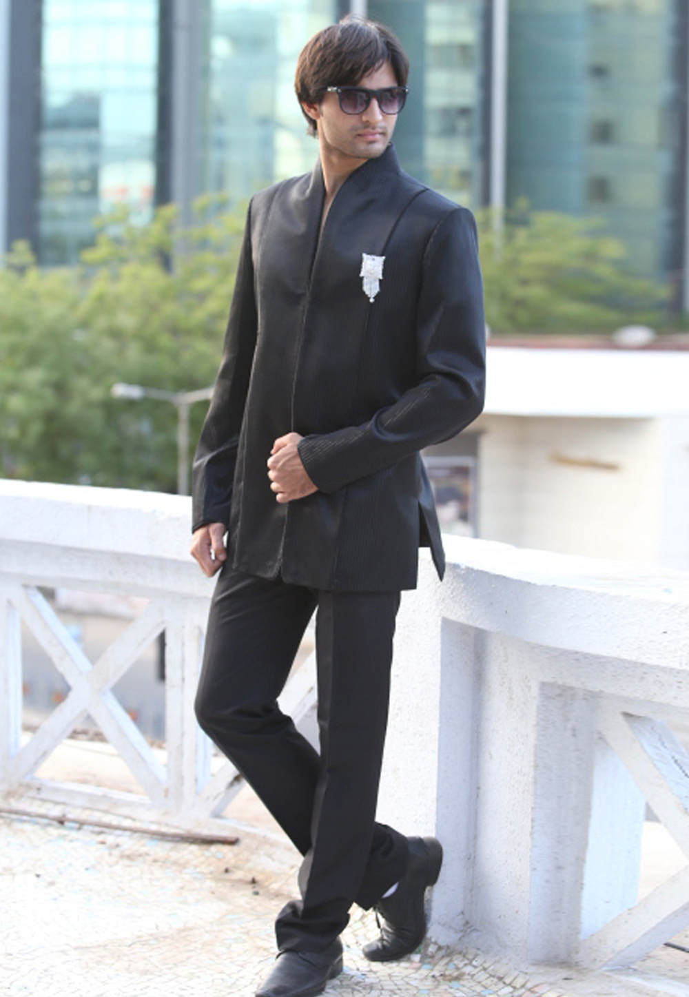 Black Silk Readymade Jodhpuri Suit 204458