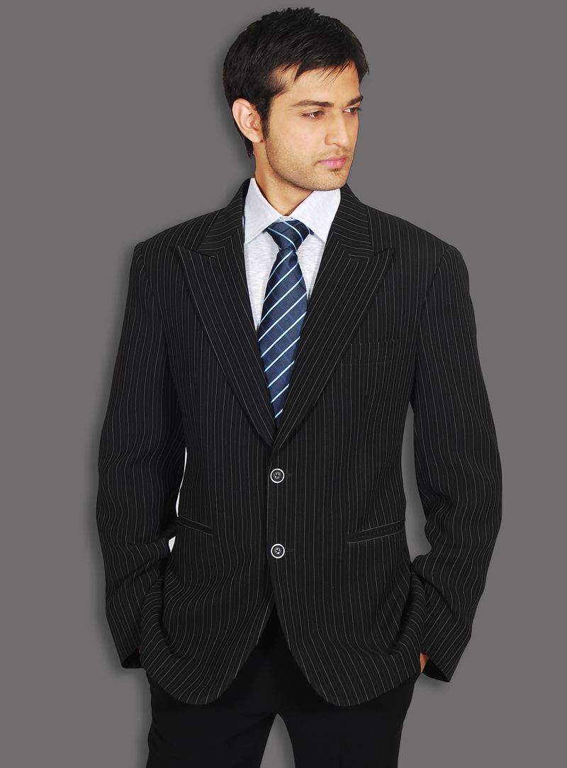 Black Wool Formal Suit 128023