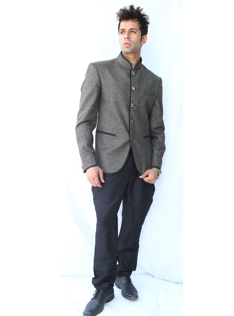 Grey Linen Jodhpuri Suit 128024