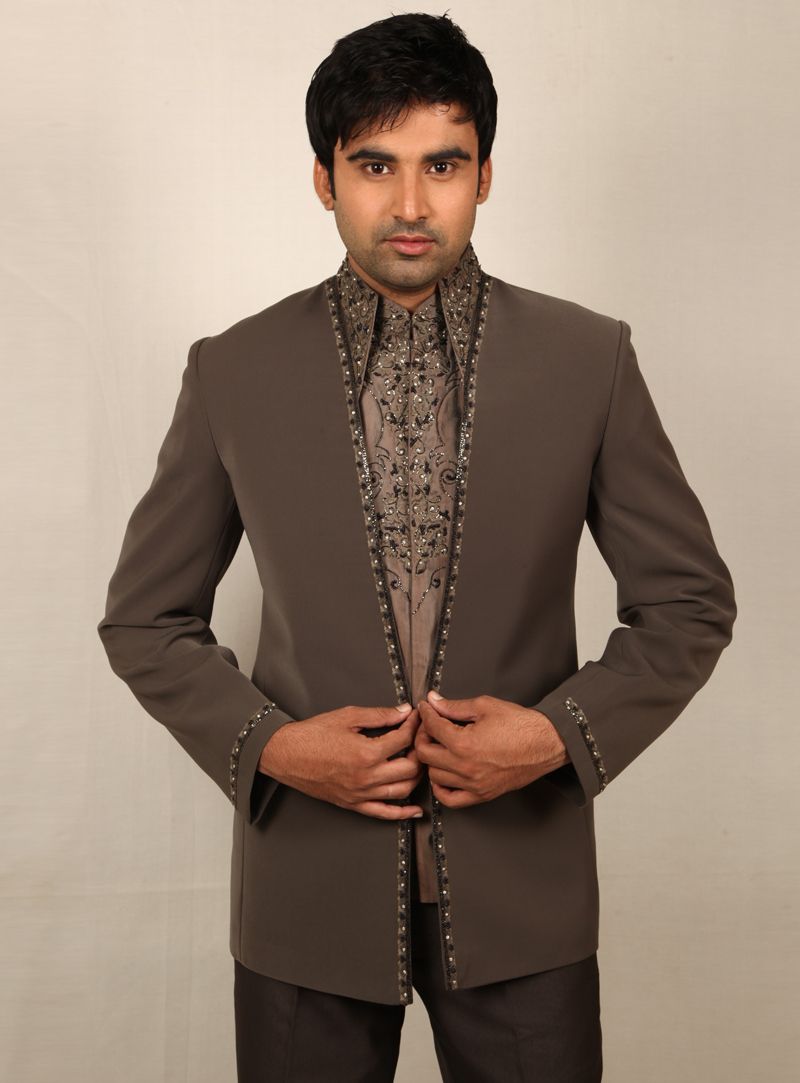 Light Brown Satin Jodhpuri Suit 128050