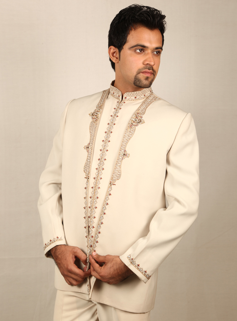 Off White Satin Jodhpuri Suit 128051