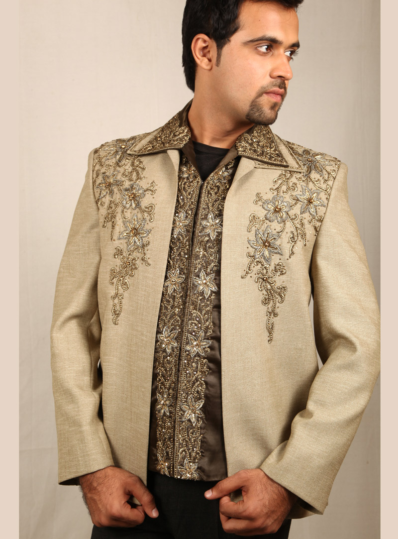 Beige Linen Jodhpuri Suit 128055