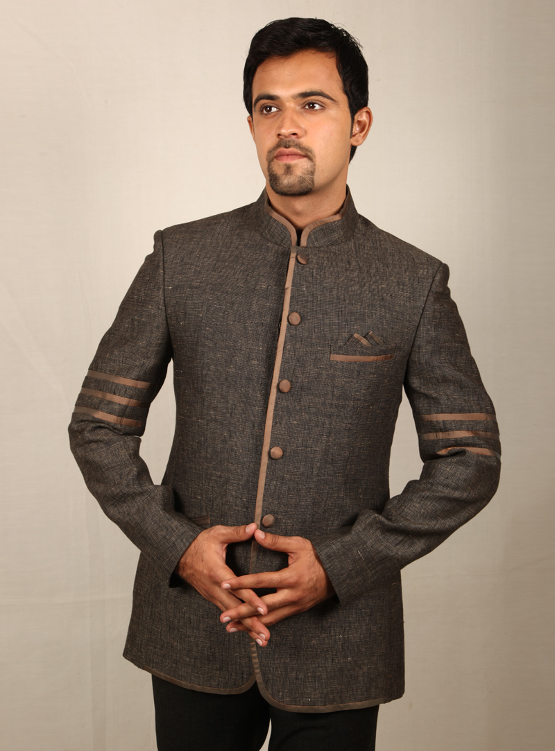 Grey Linen Jodhpuri Suit 128057