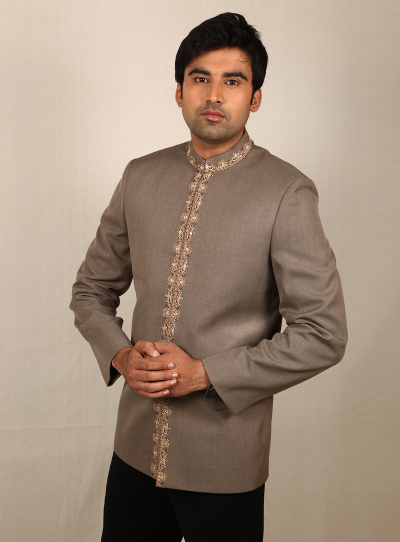Beige Wool Jodhpuri Suit 128058