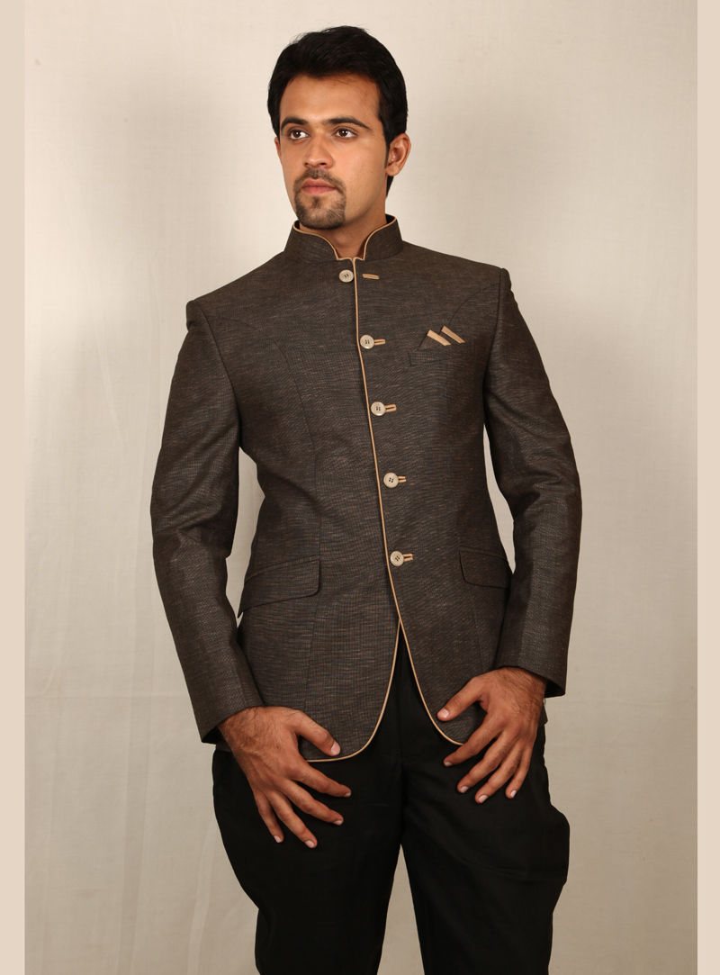 Grey Linen Jodhpuri Suit 128061