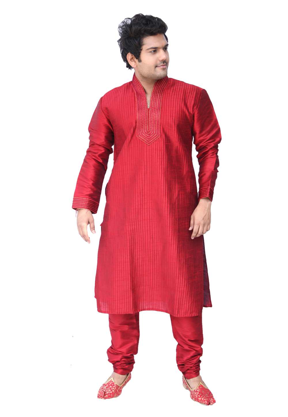 Red Art Silk Readymade Kurta Pajama 203628