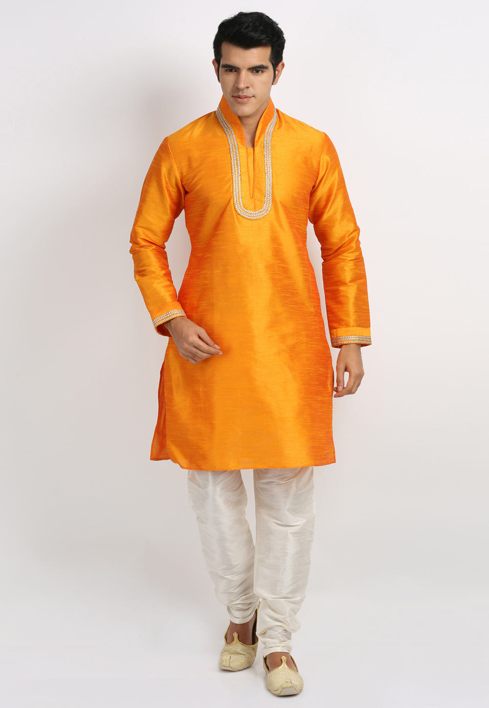 Orange Art Silk Readymade Kurta Pajama 203642