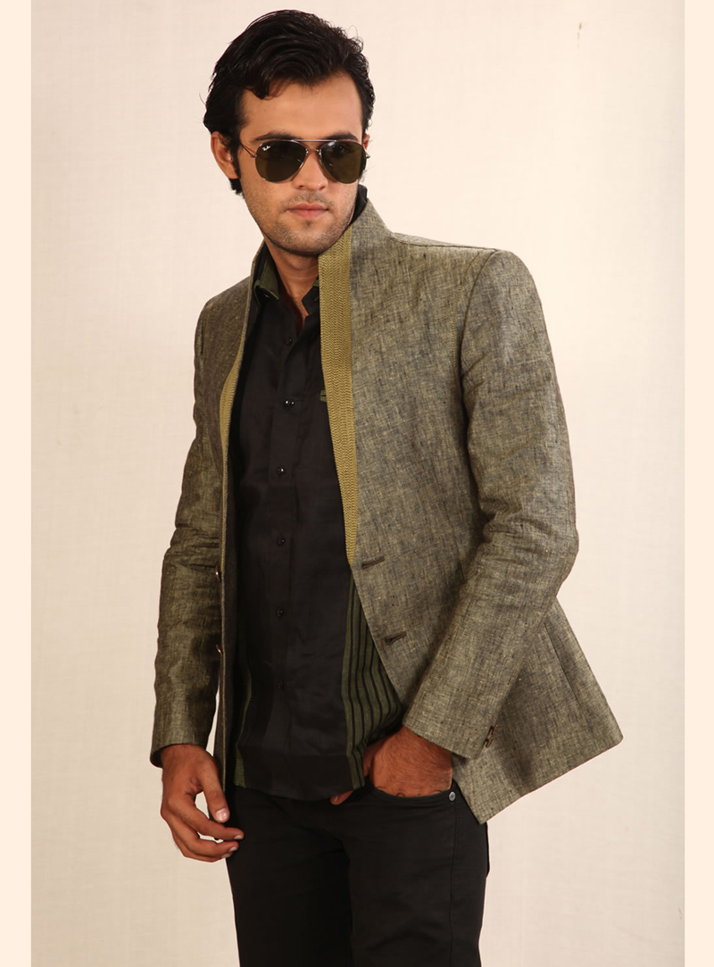 Camo Green Linen Readymade Blazer 124513