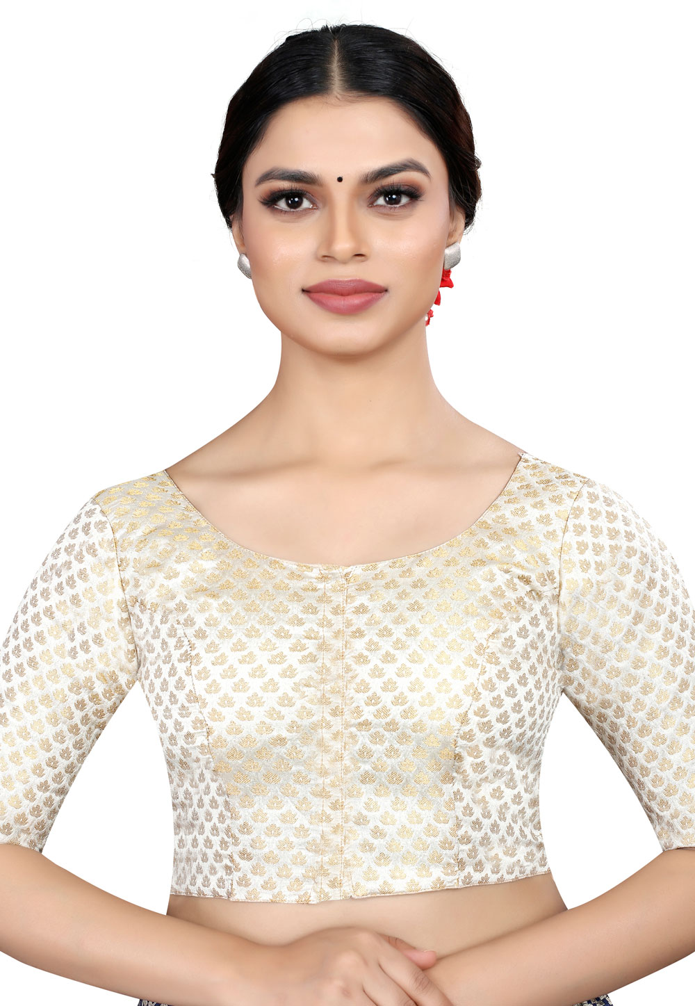 Off White Banarasi Silk Readymade Blouse 265072
