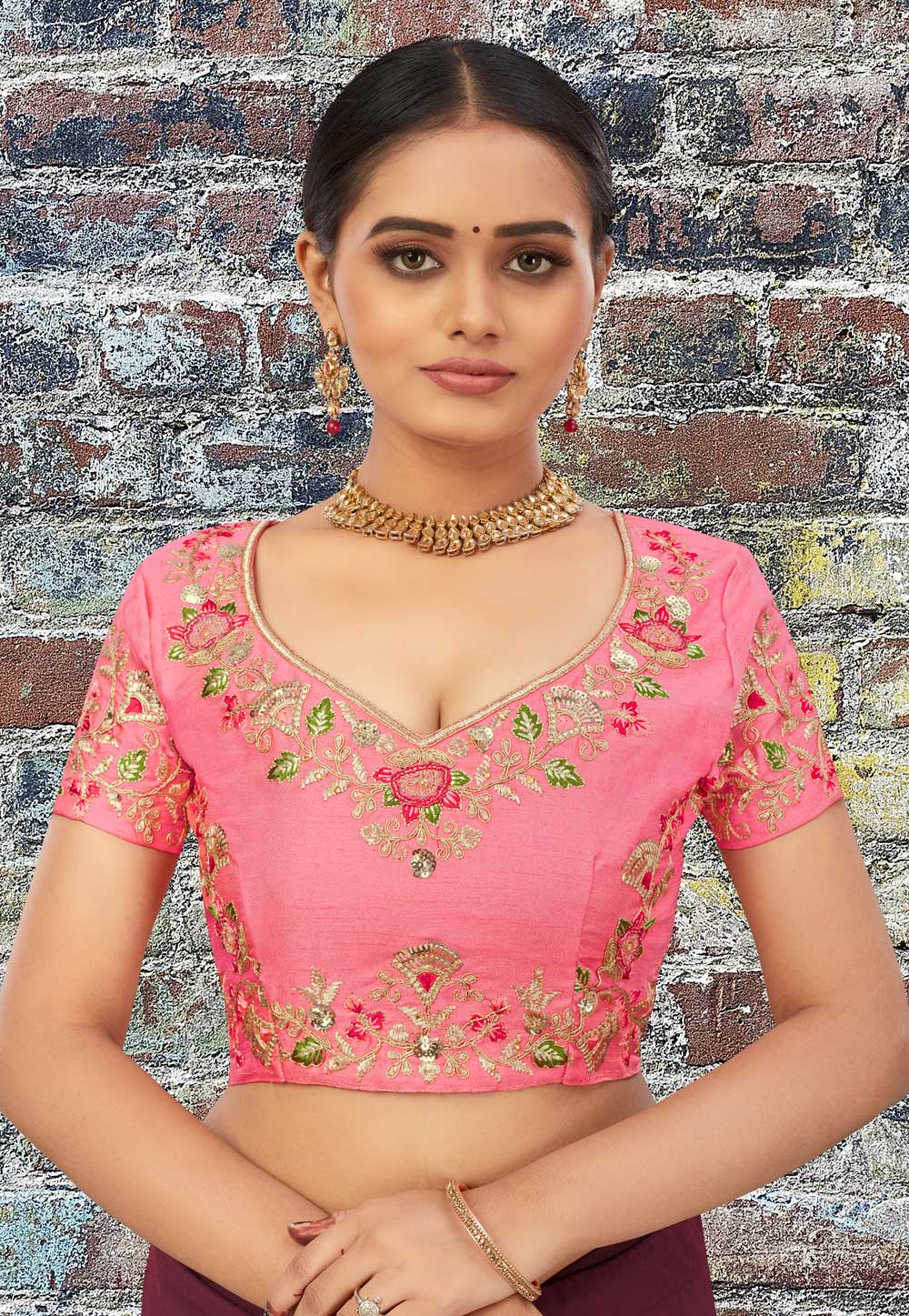 Pink Banglori Silk Readymade Blouse 246113