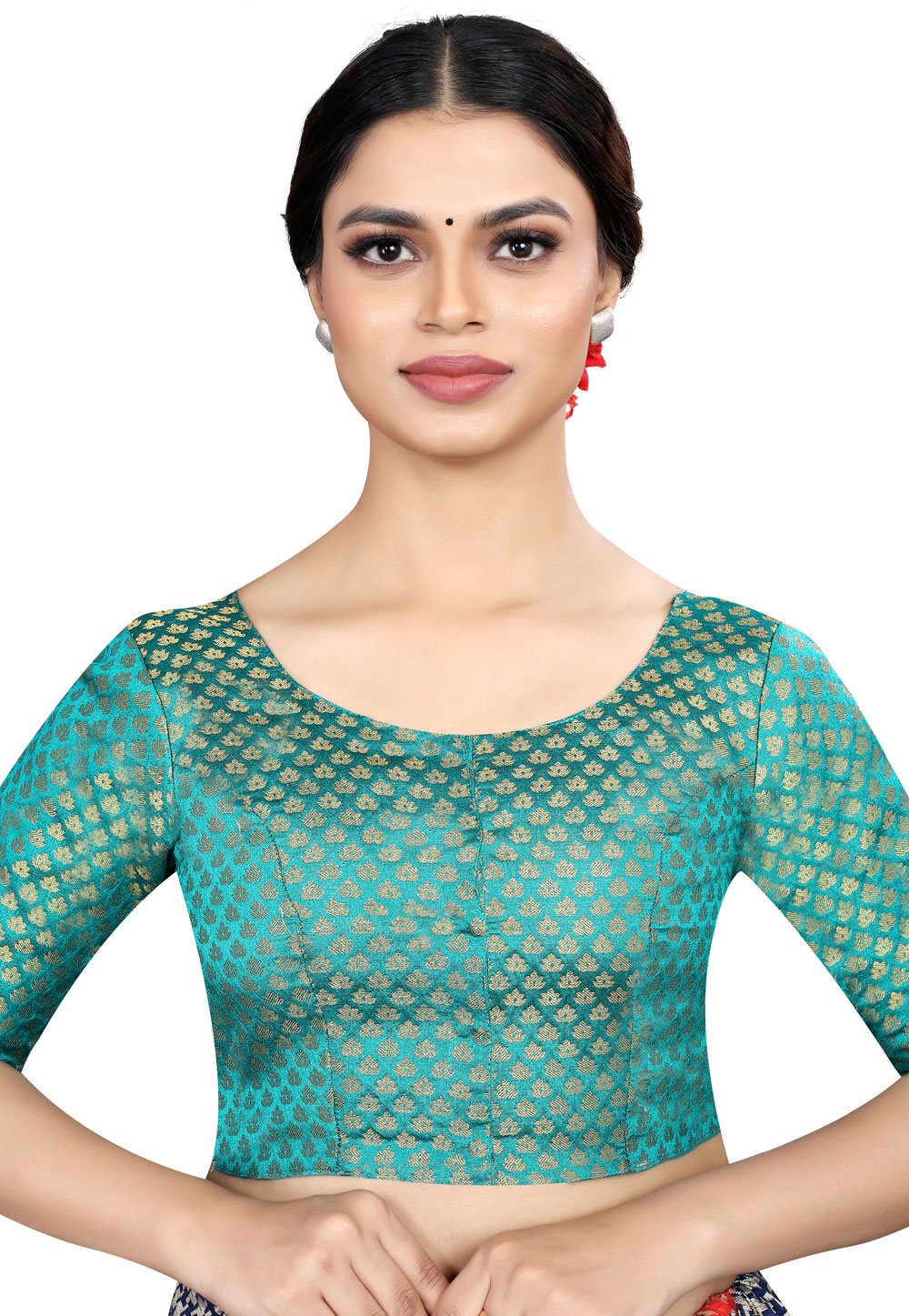 Turquoise Banarasi Silk Readymade Blouse 265074
