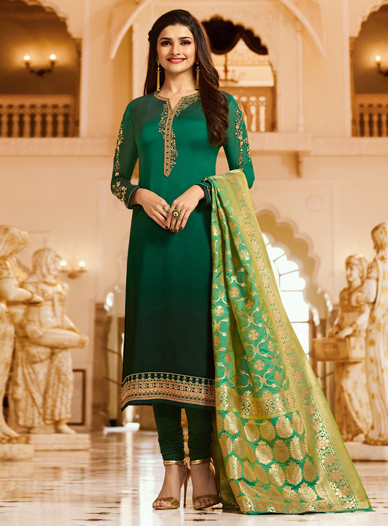 Prachi Desai Green Georgette Churidar Salwar Suit 127927