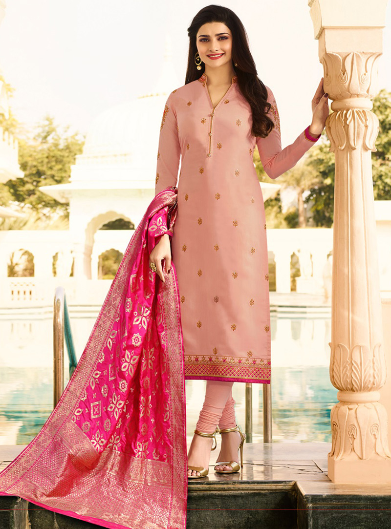 Prachi Desai Light Pink Georgette Kameez With Churidar 127928