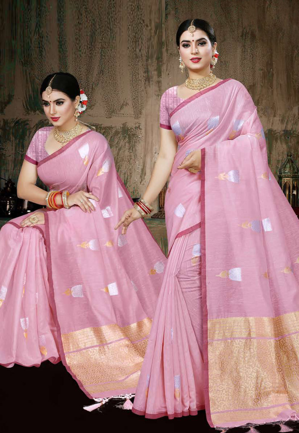 Light Pink Chanderi Silk Saree With Blouse 204522