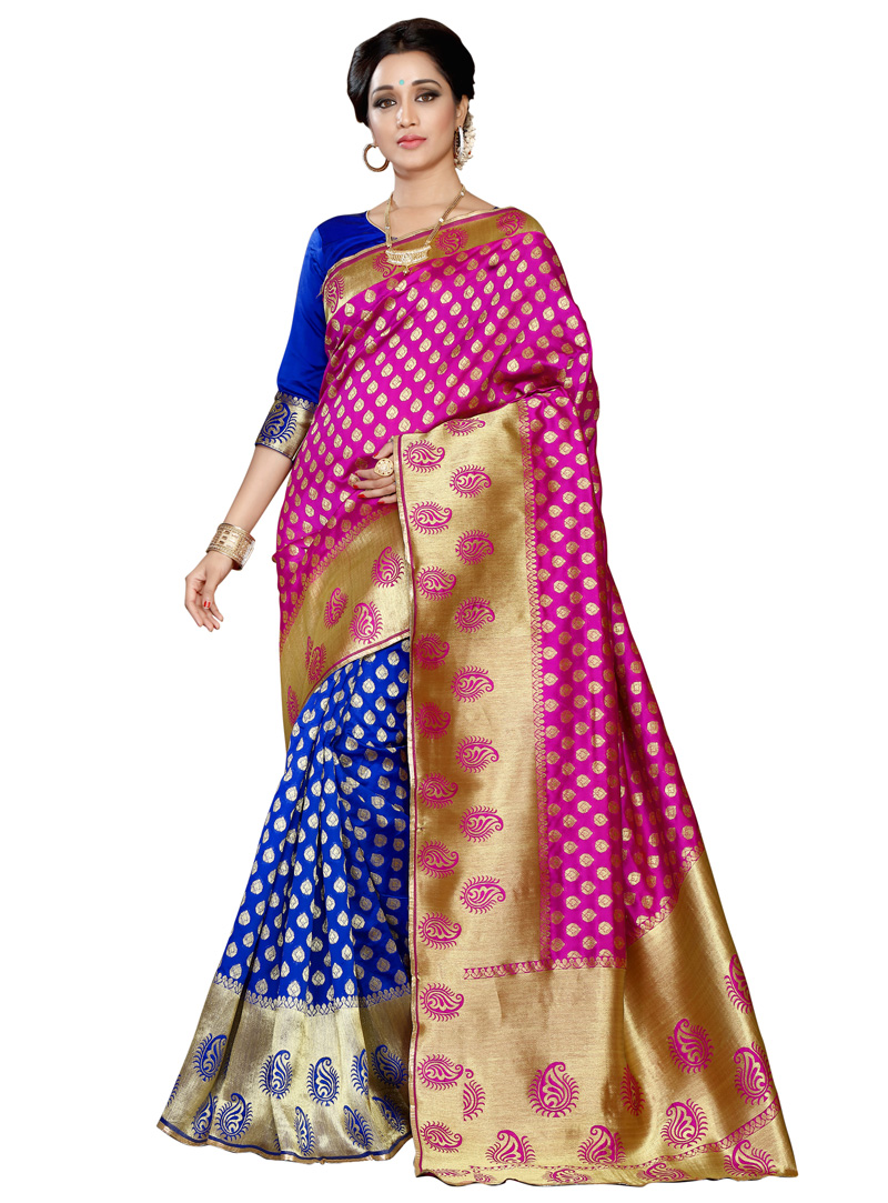 Pink Banarasi Silk Half N Half Saree 116279