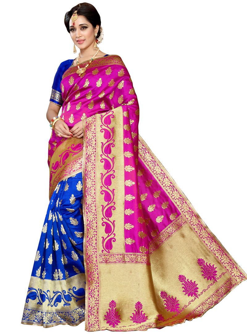 Pink Banarasi Silk Half N Half Saree 116283