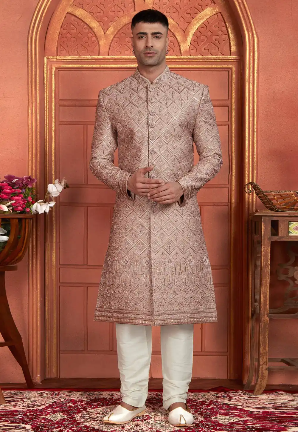 Beige Art Silk Achkan Style Sherwani 291306