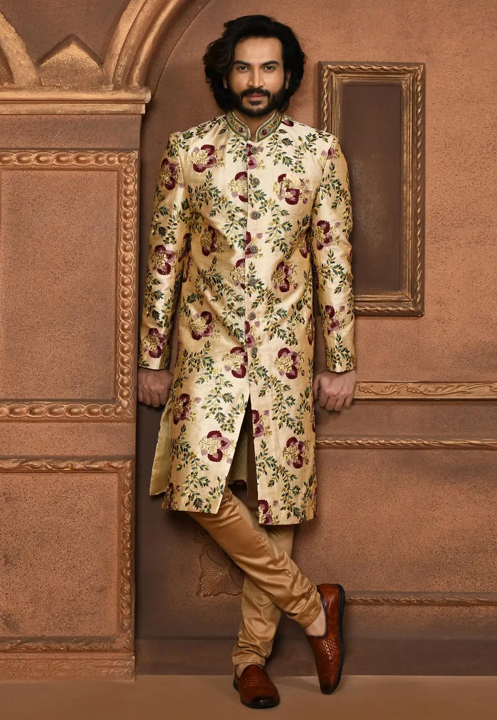 Beige Art Silk Achkan Style Sherwani 295452