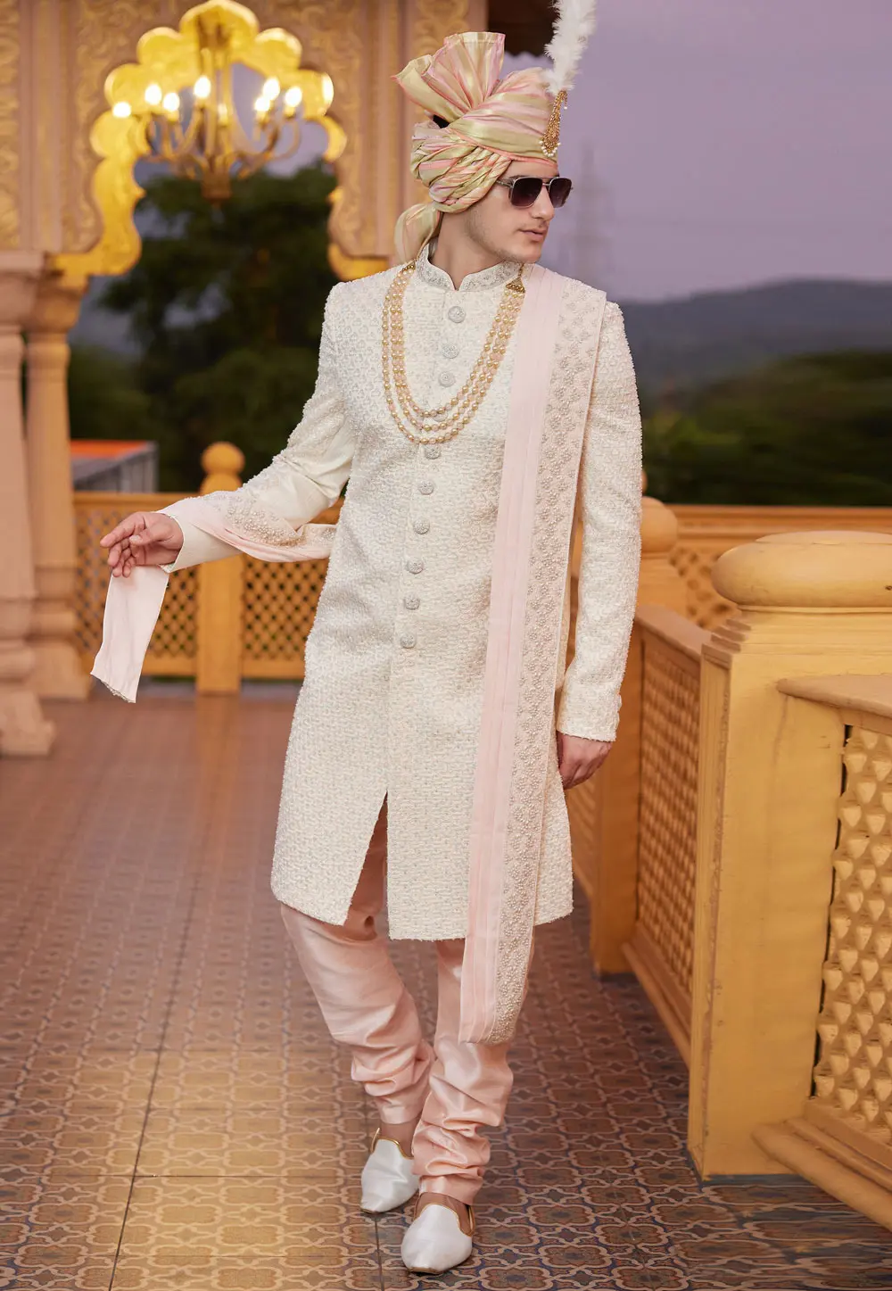 Beige Art Silk Achkan Style Sherwani With Stole 304331